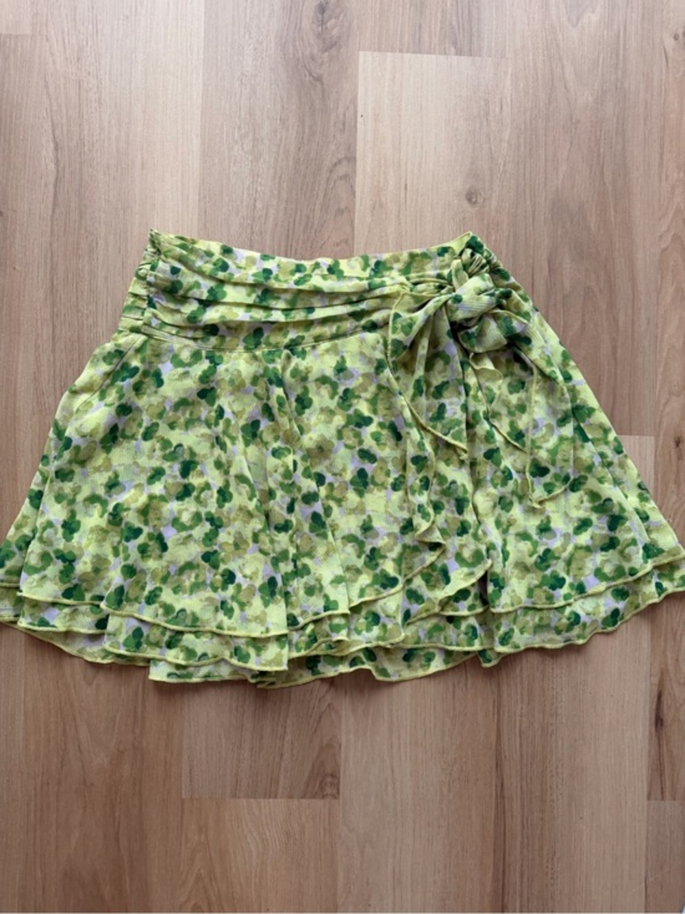 Aerie Green Floral Layered Wrap Mini Skirt Small Tie Waist